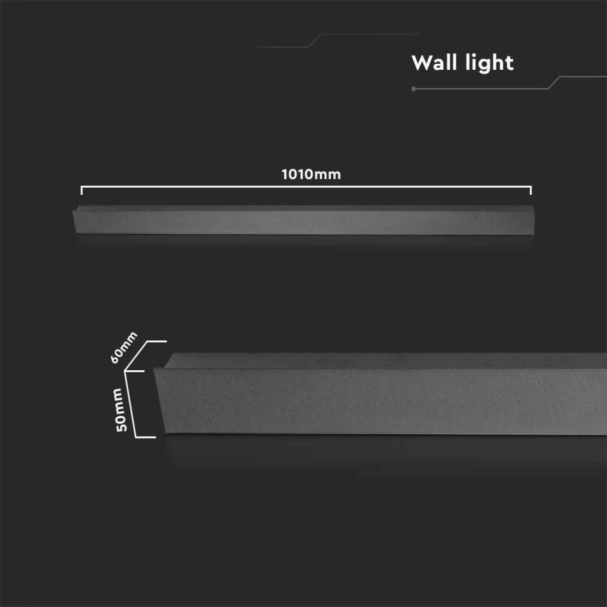 Una lampada da parete, grigio scuro con dimensioni indicate. È lunga 1010 mm, larga 60 mm e alta 50 mm.