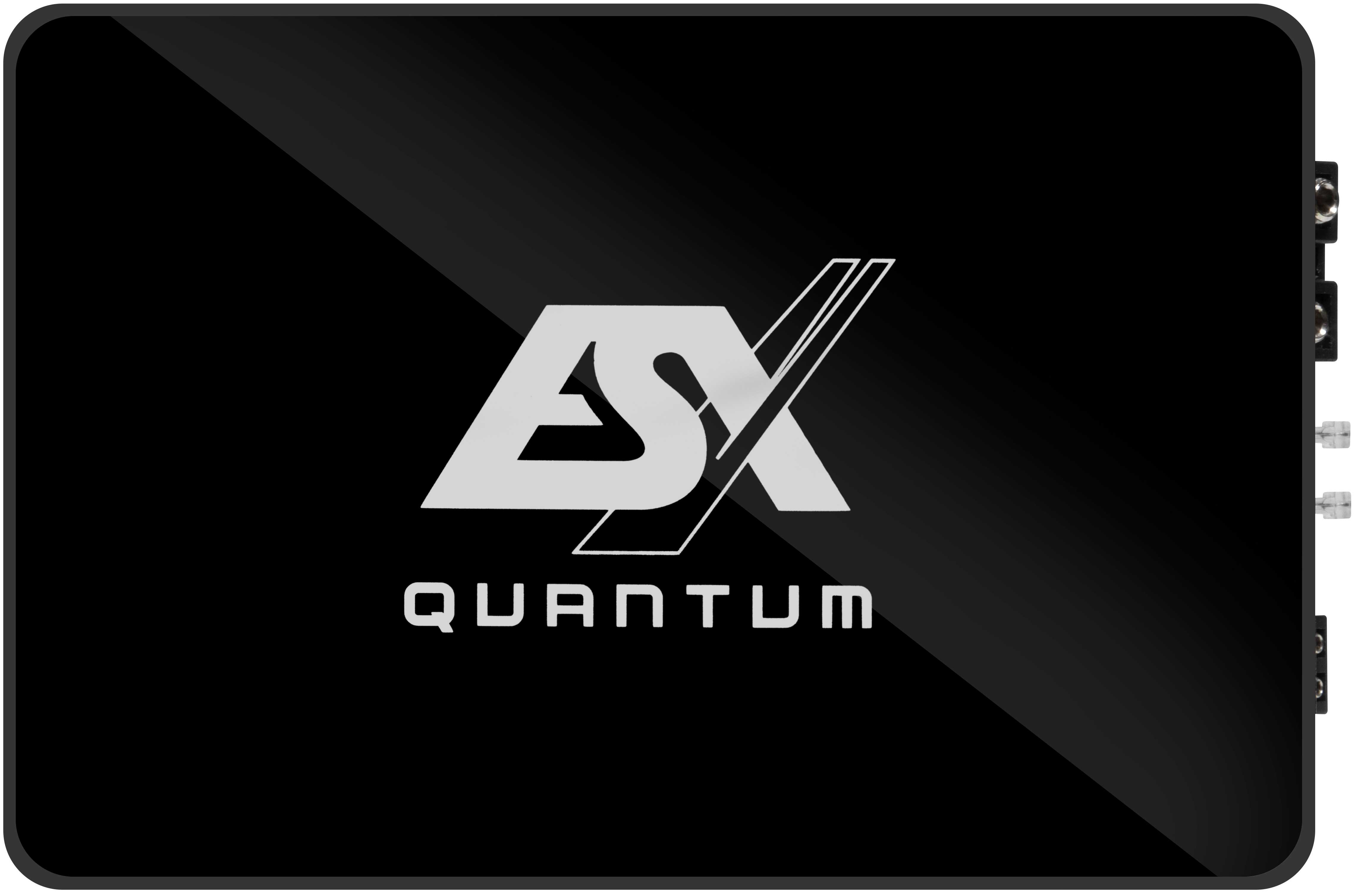 Ein schwarzes elektronisches Gerät mit dem Logo ESX QUANTUM auf der Vorderseite.