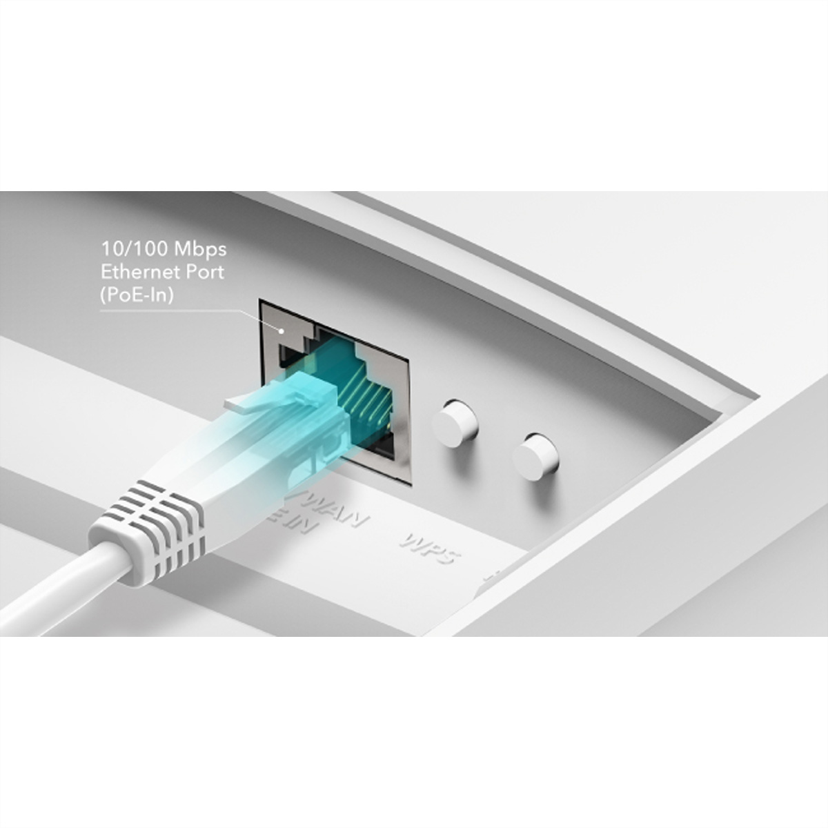 Kabel Ethernet podłączony do tyłu białego routera.