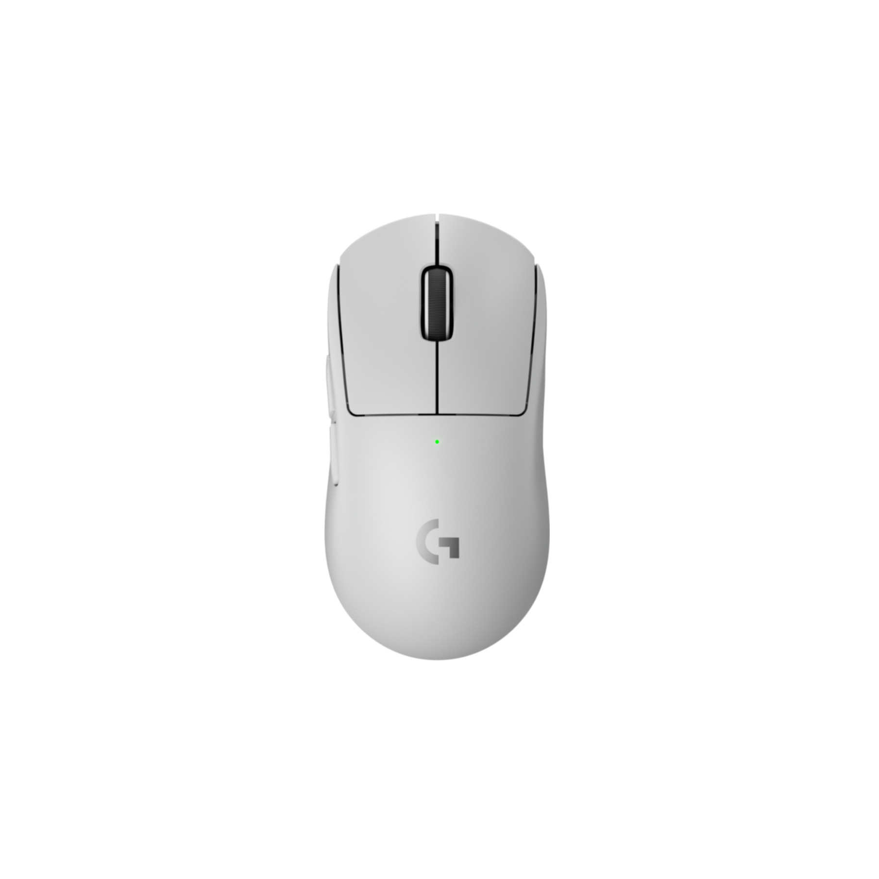 Souris d'ordinateur blanche avec deux boutons, une molette et un logo.