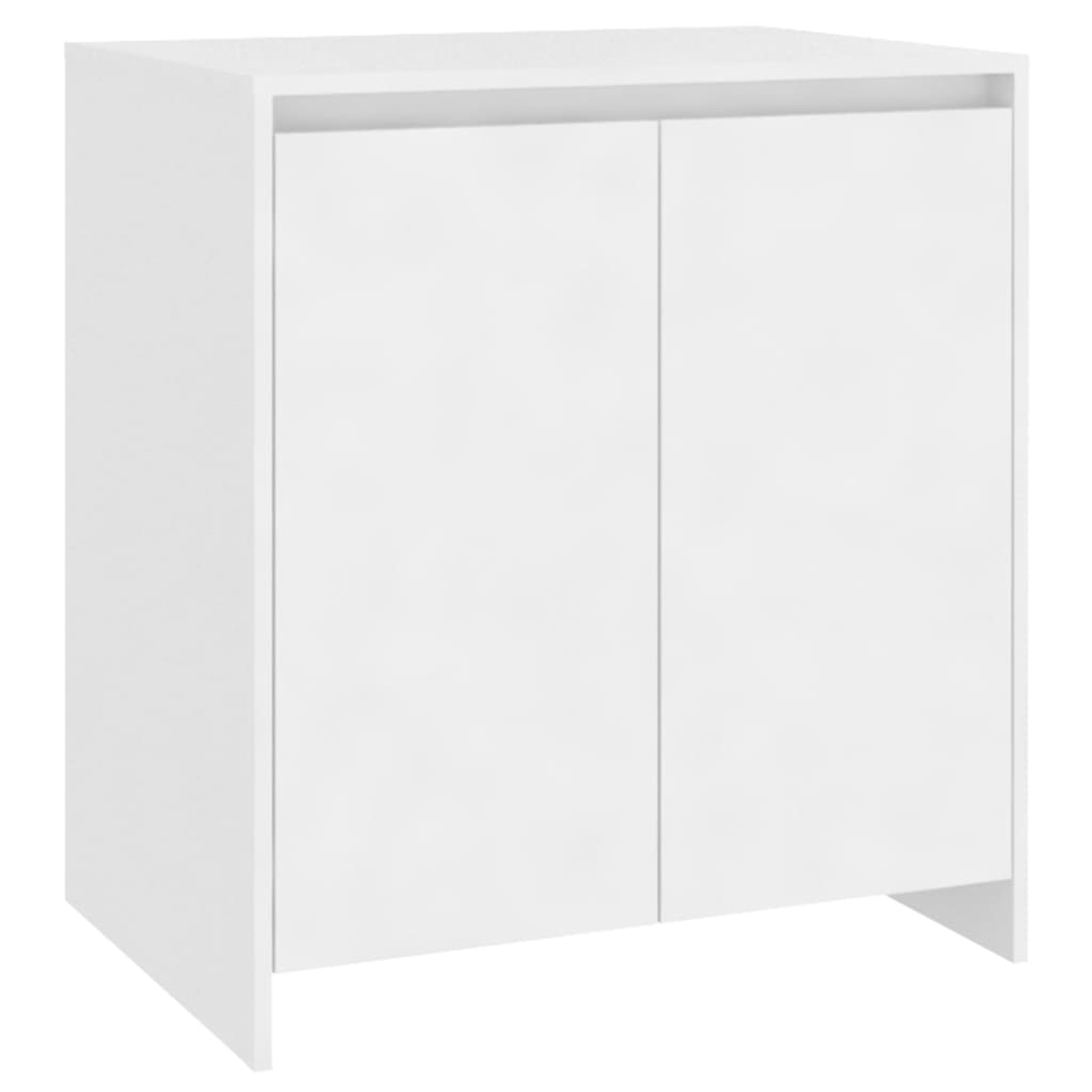 Ein schlichter weisser Schrank mit zwei Türen, aus der Frontalperspektive.