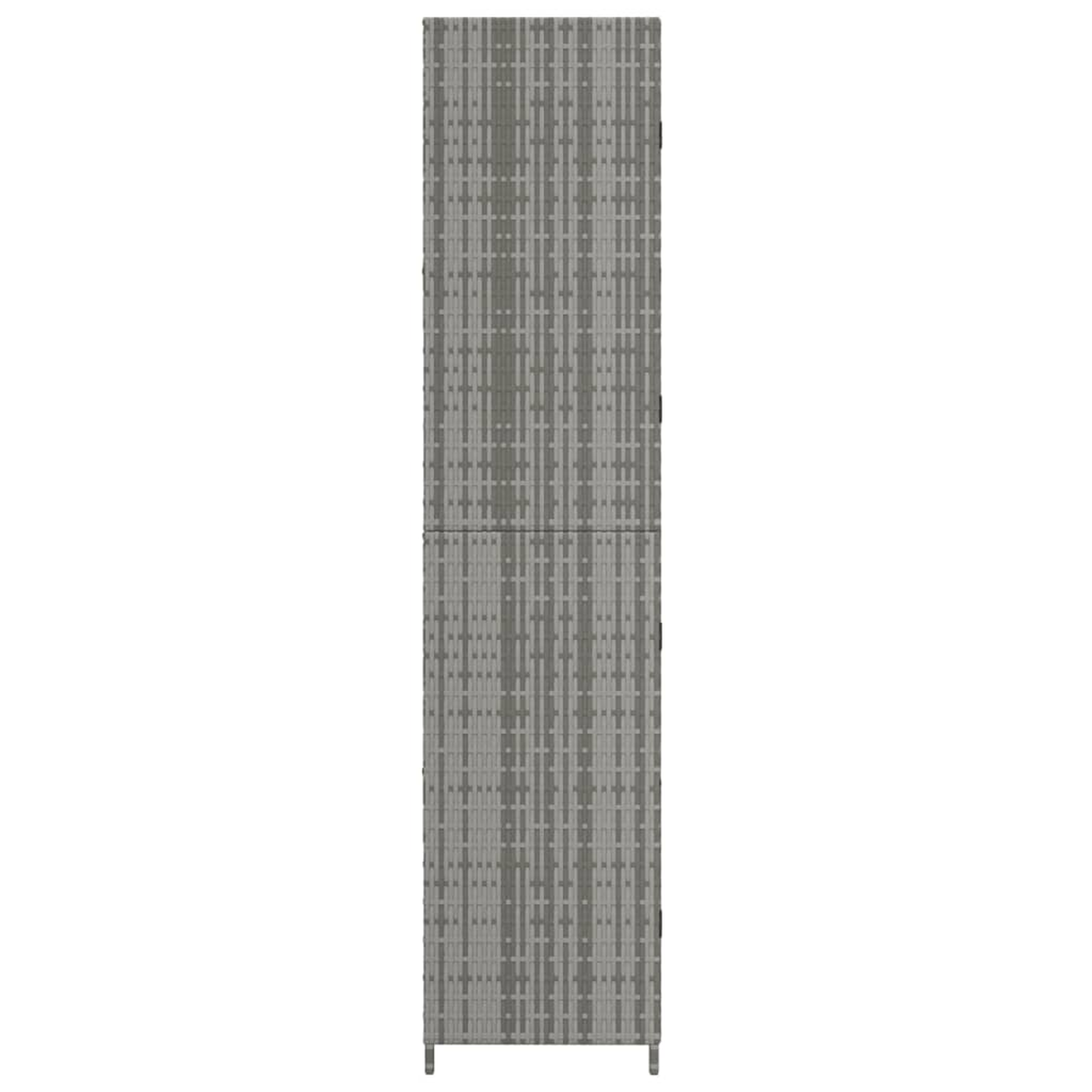 Hoher grauer Schrank mit gewebter Textur, von vorne gesehen.