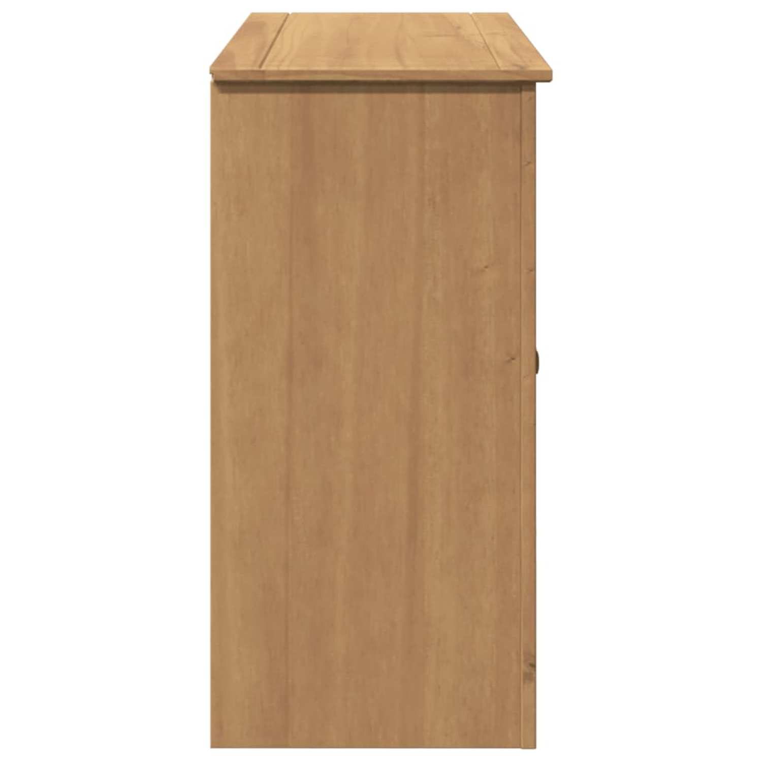 Seitenansicht eines Holzschranks mit schlichtem Design.