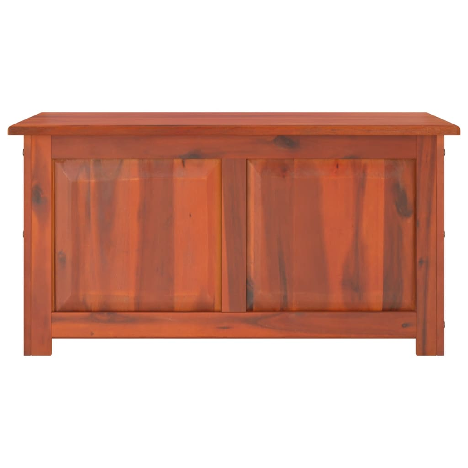 Holzkiste mit zwei Türen, braun und orangefarben.