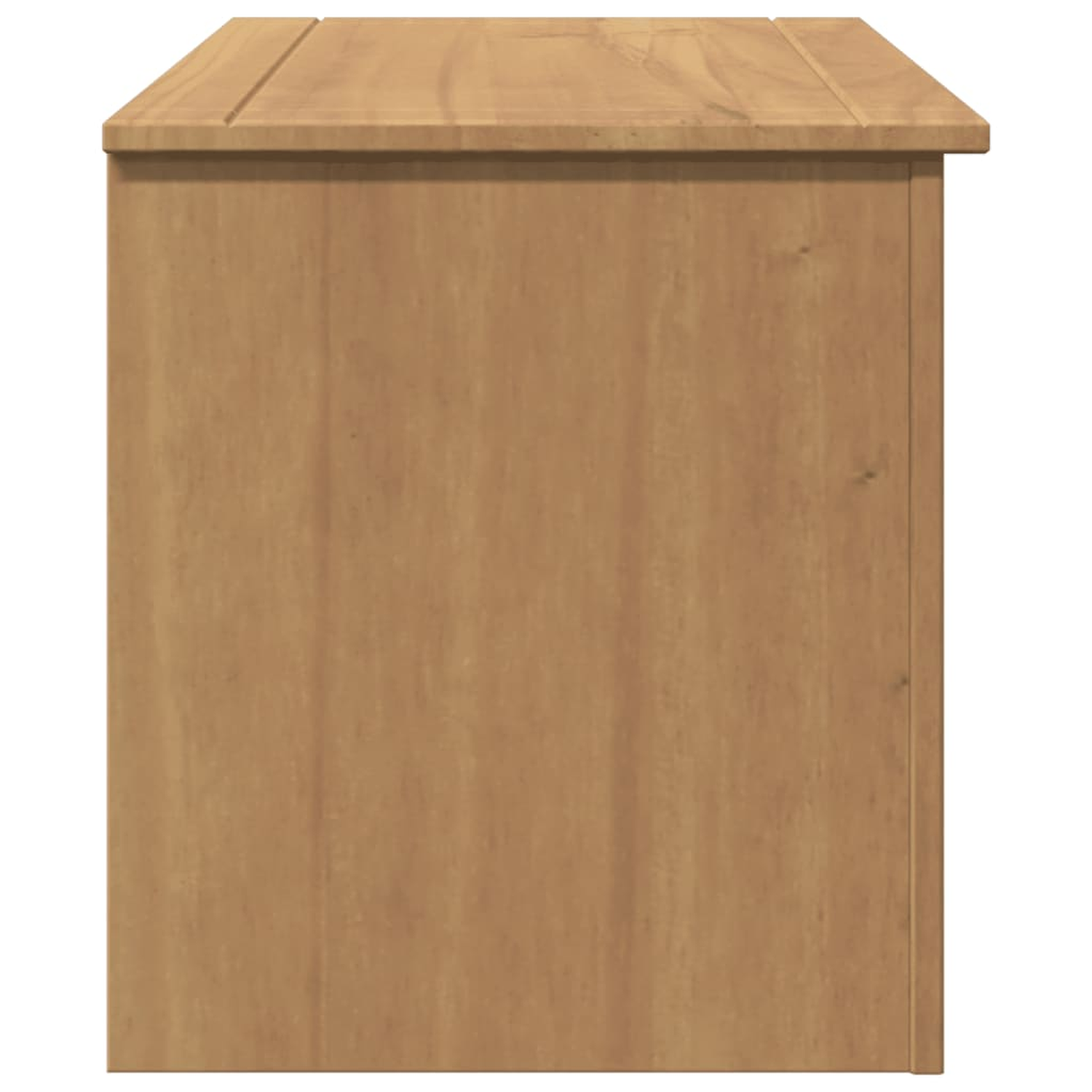 Ein Holzschrank, Seitenansicht, mit hellbrauner Farbe.