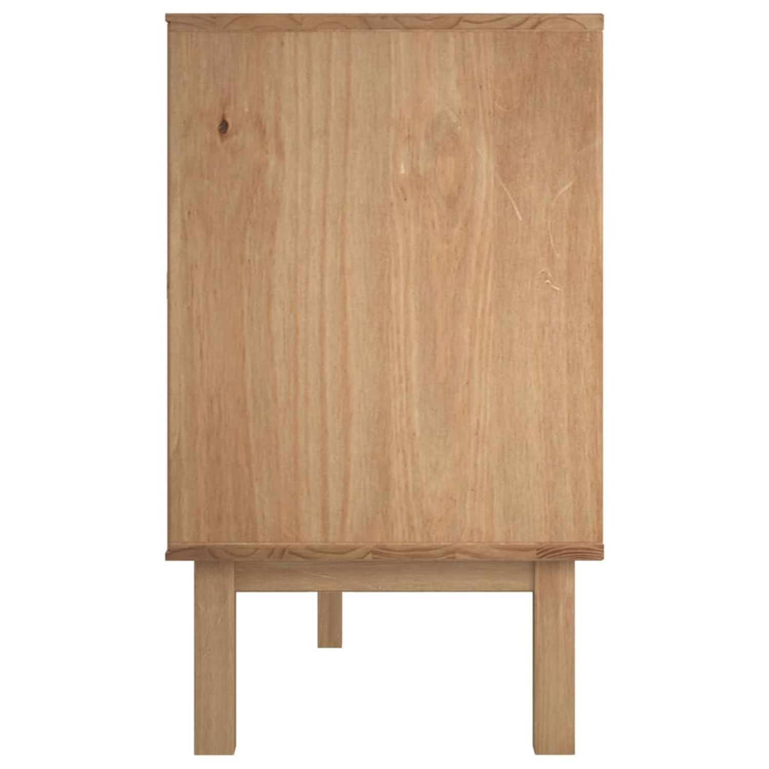 Eine Holzschrankrückseite, schlicht und schmucklos, mit einem einfachen rechteckigen Design.