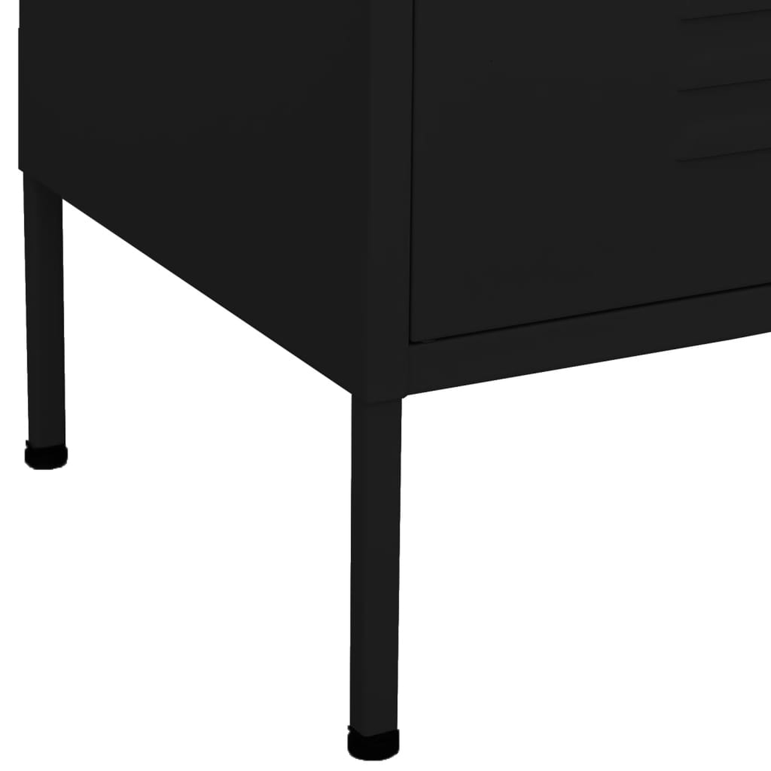 Schwarze Metallschrankbeine, der Schrank ist im Hintergrund.