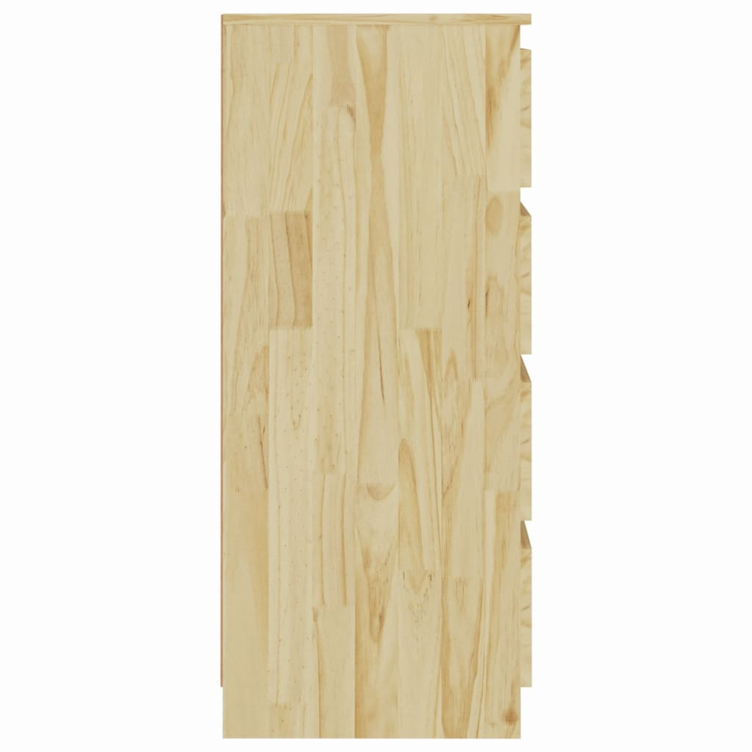 Seitenansicht eines Holzschranks mit sichtbarer Holzmaserung. Natürliche Holzfarbe, zeigt seine Textur.