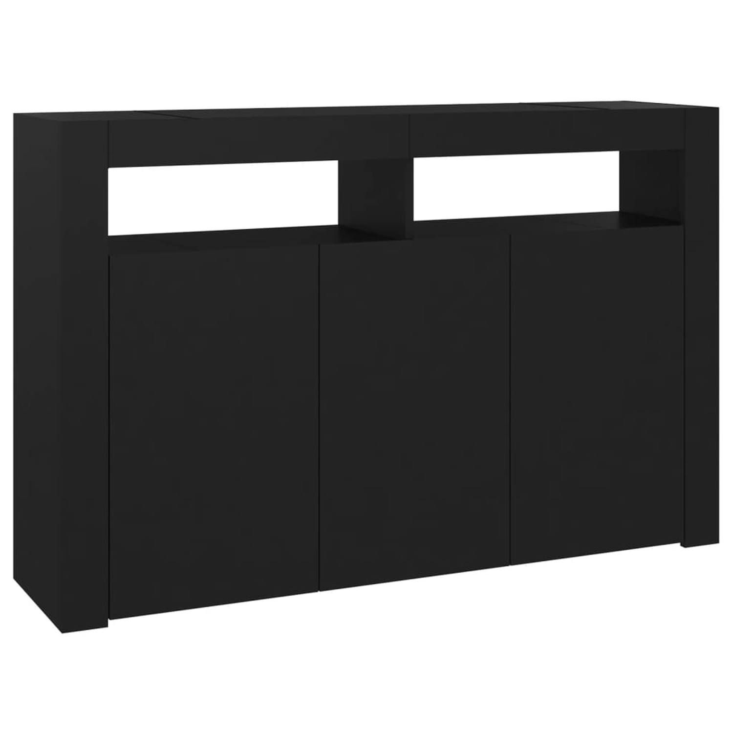 Ein schwarzer Schrank mit einem Design, das oben offene Bereiche aufweist.