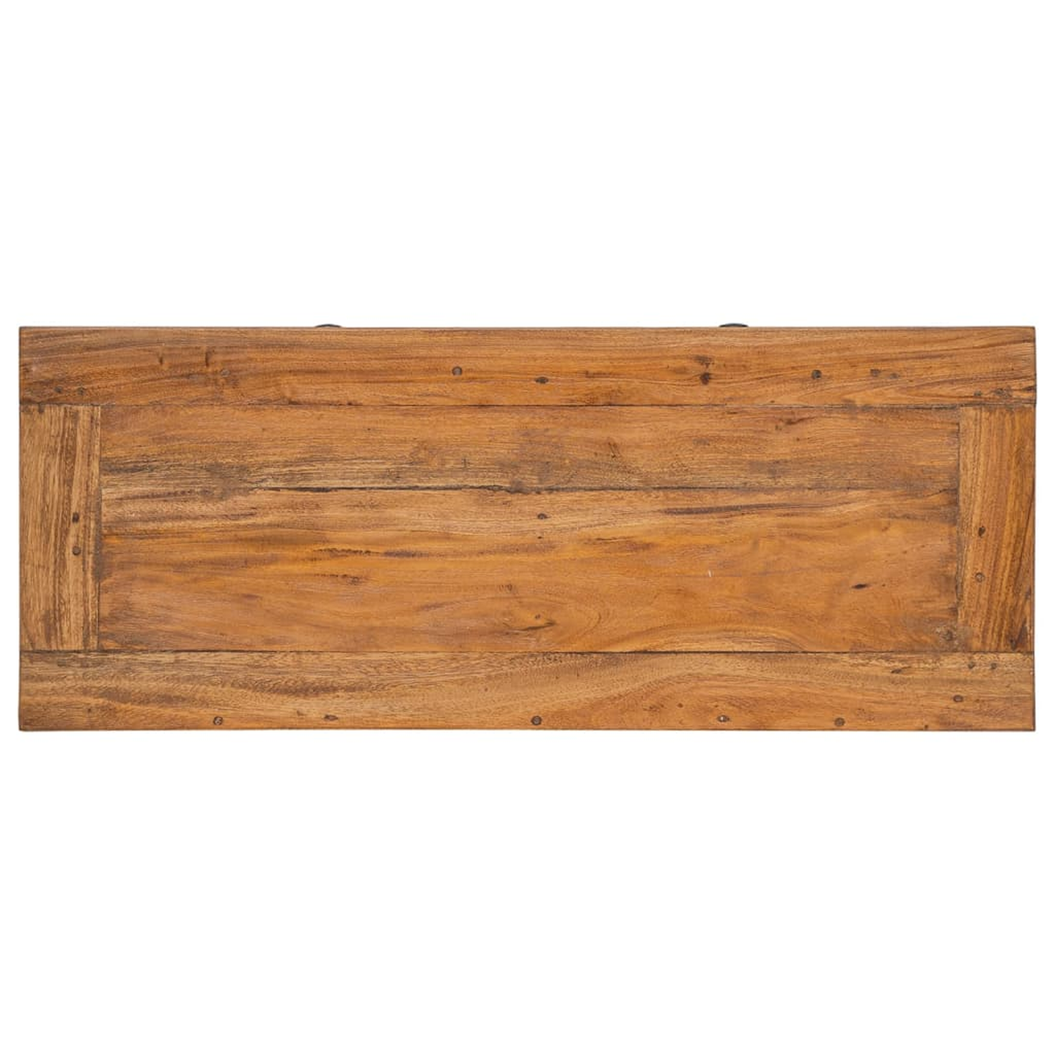 Draufsicht auf eine Holzoberfläche. Das Holz hat einen warmen Ton mit sichtbaren Maserungen.