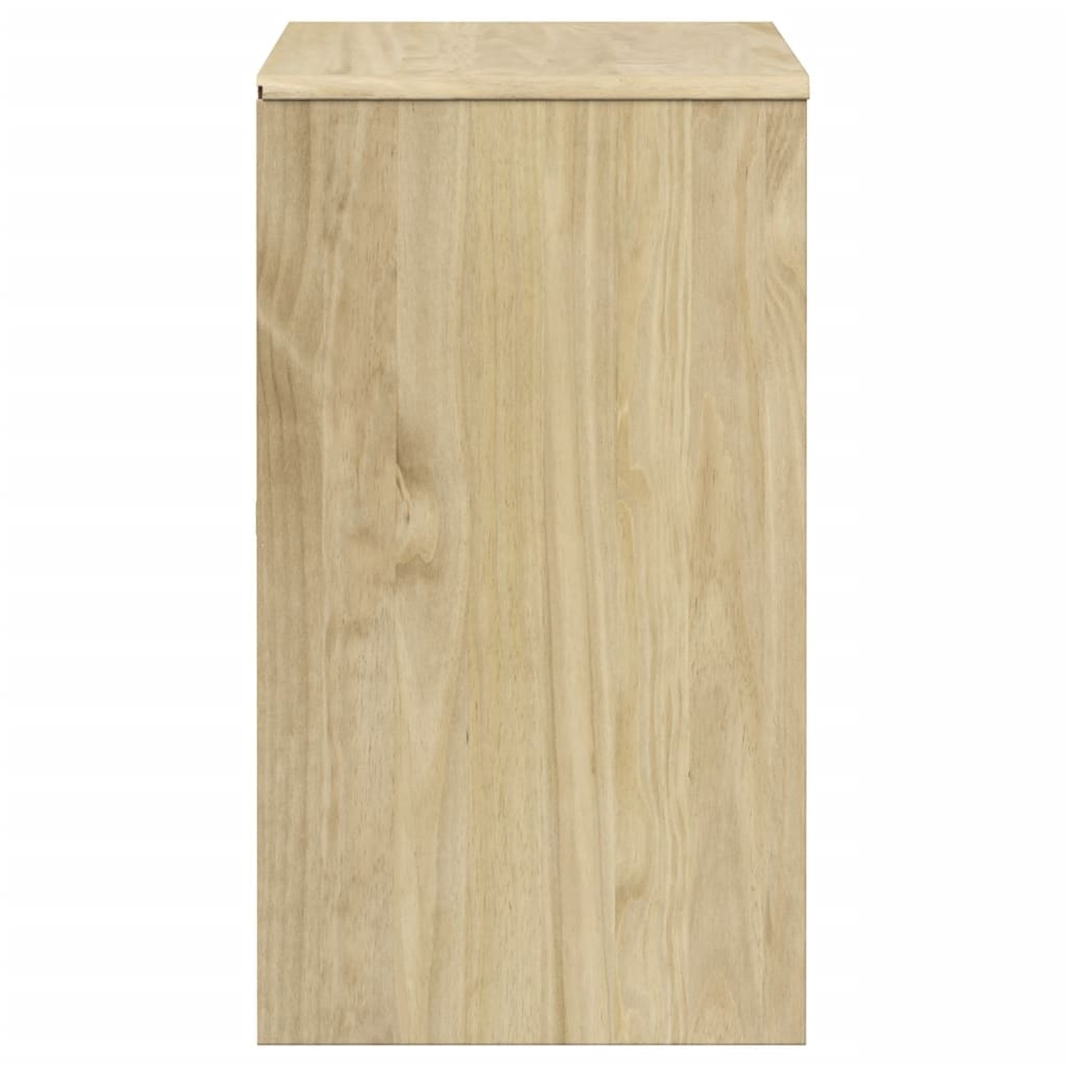 Holzschrank mit hellbraunem Finish. Vorderansicht, von oben.