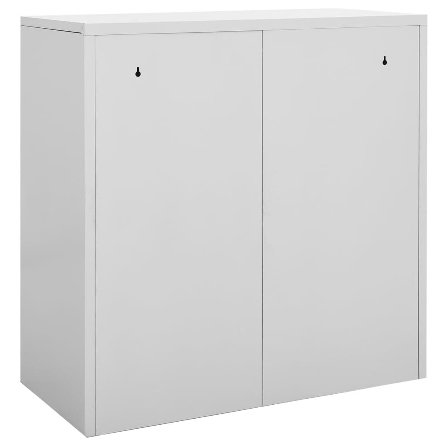 Weißer Schrank mit zwei Türen. Der Schrank hat ein schlichtes Design und steht vor weißem Hintergrund.