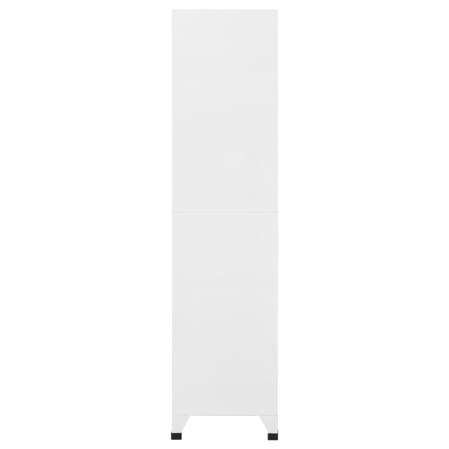 Ein hoher, weißer, vertikaler Schrank mit glatter Oberfläche, vor weißem Hintergrund.