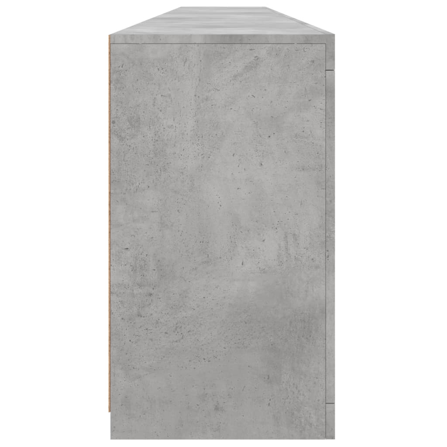 Ein grauer Schrank, Seitenansicht. Es hat ein einfaches, rechteckiges Design und eine glatte Oberfläche.