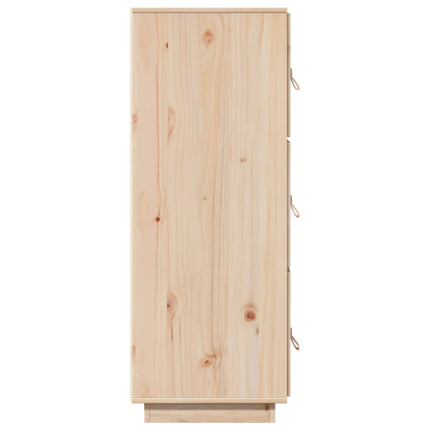 Seitenansicht eines hellen Holzschranks. Die Holzmaserung ist deutlich sichtbar.