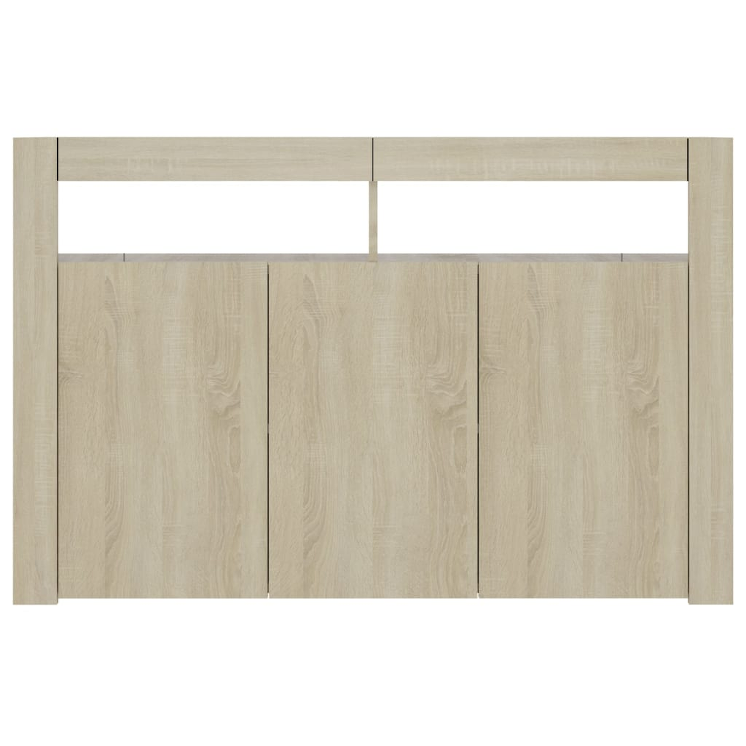 Holzschrank mit drei Türen. Zwei obere Rechtecke. Kein Hintergrund.