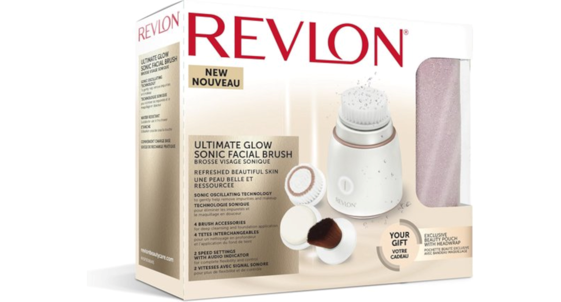 Revlon Gesichtsbürsten-Set, neu. Box mit weißer Bürste, Zubehör und Text.