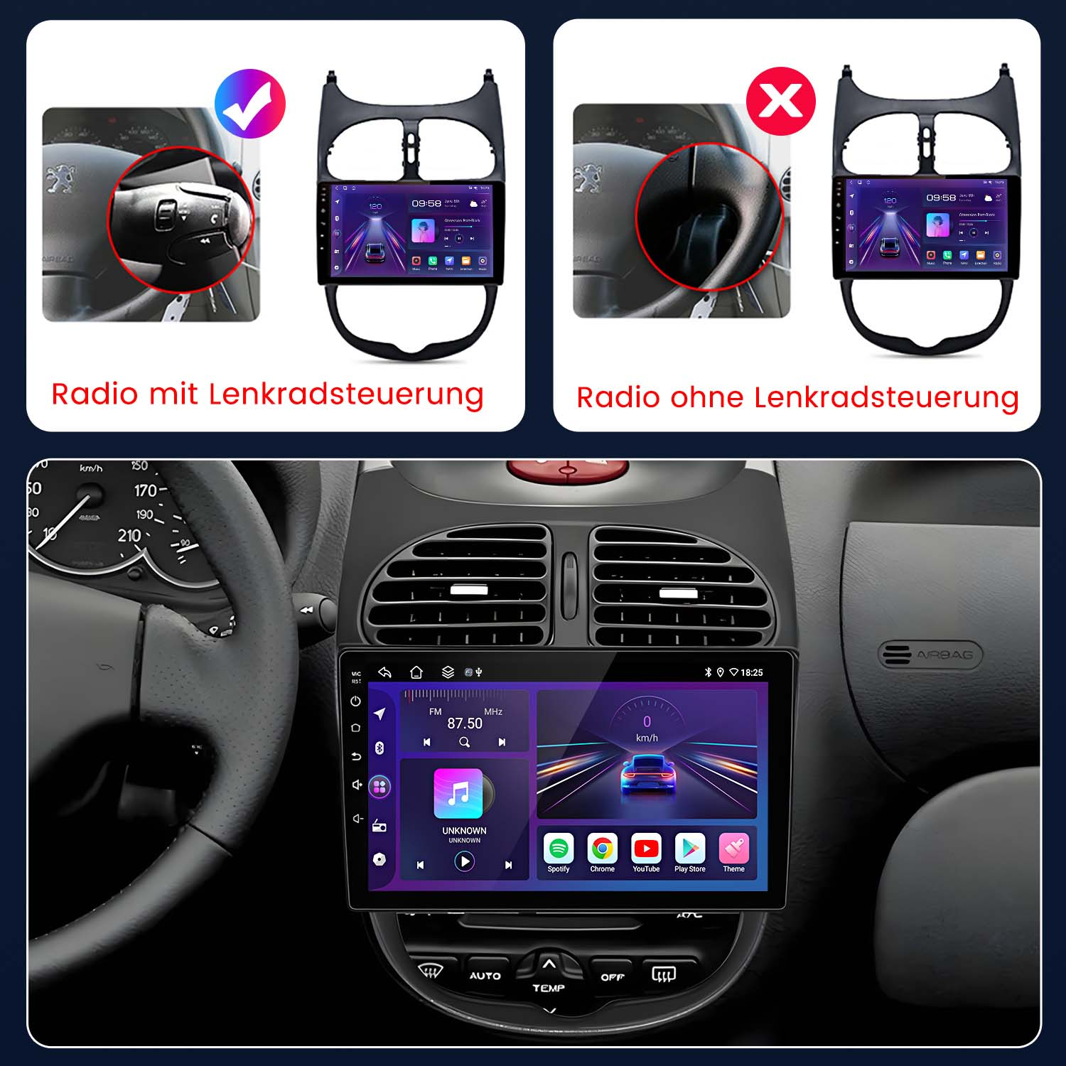 2G 64G Android Autoradio 2 Din für Peugeot 206 206CC 206SW 2000-2016