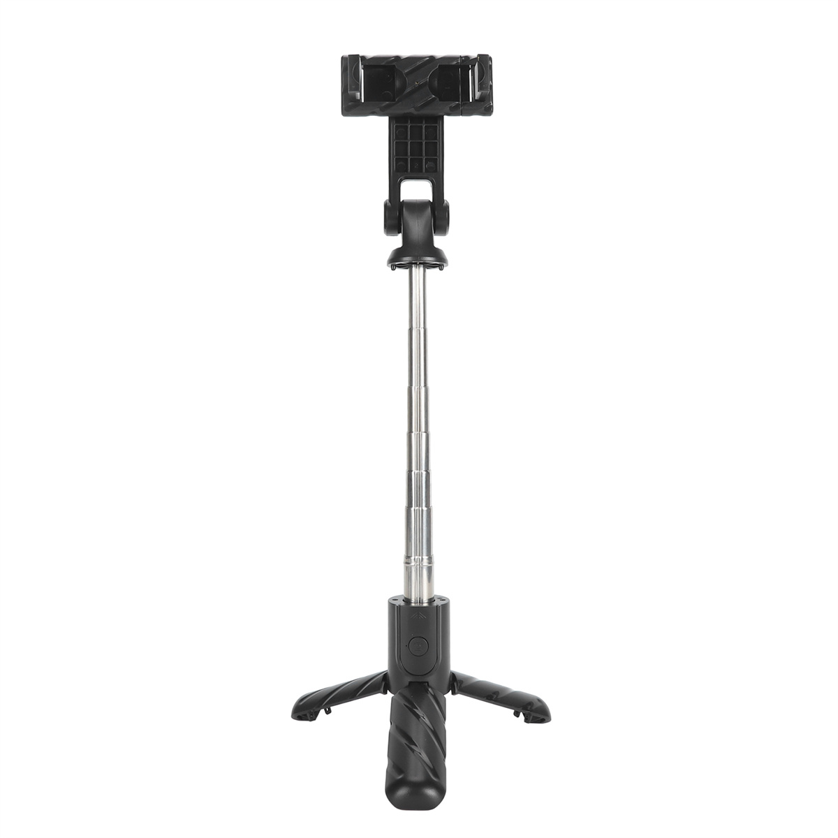 Schwarzes und silbernes Selfie-Stick-Stativ, vollständig ausgefahren.