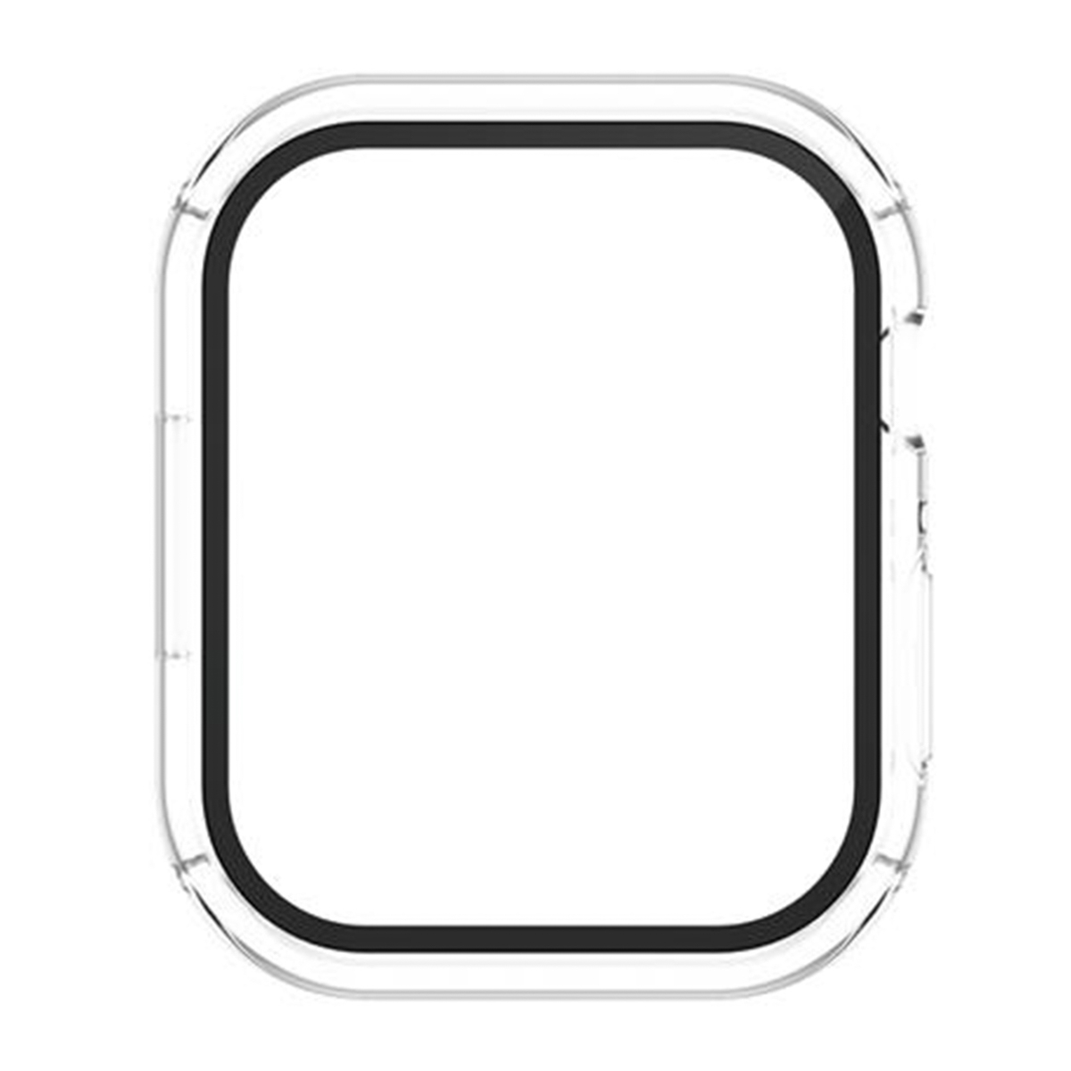 Clear Apple Watch case with black border.