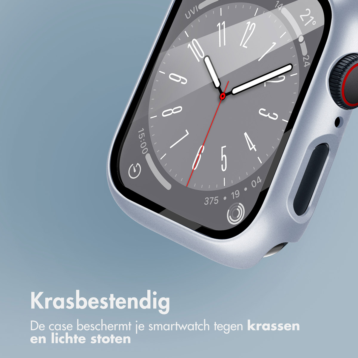 Close-up of Apple Watch with a black case, showing the screen and dial.