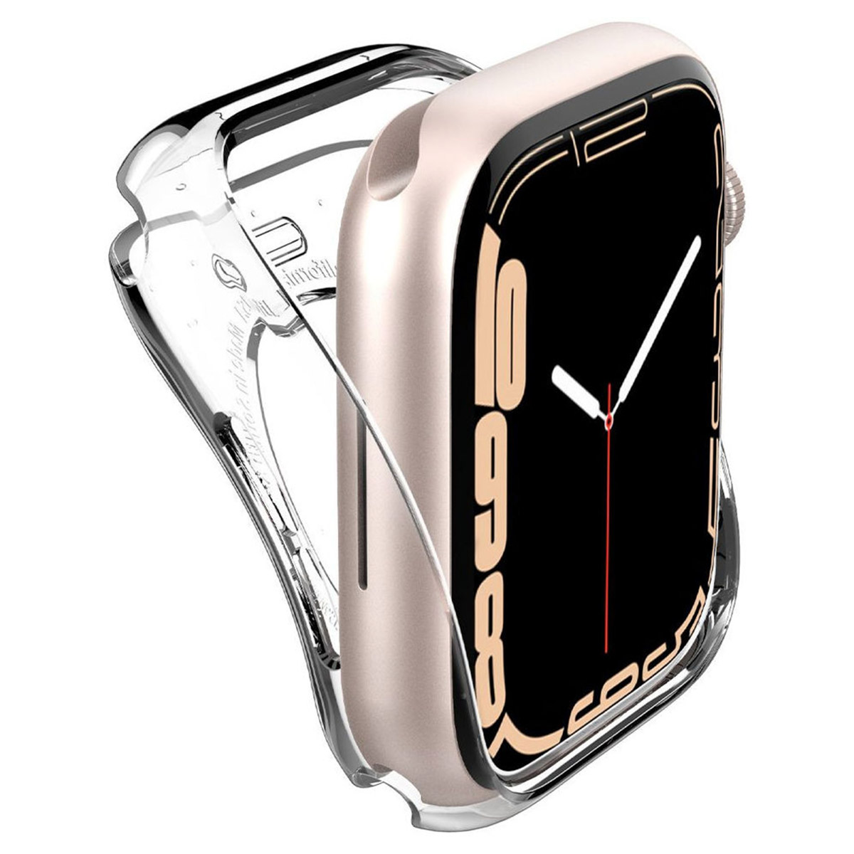 Gold Apple Watch inside a transparent case.