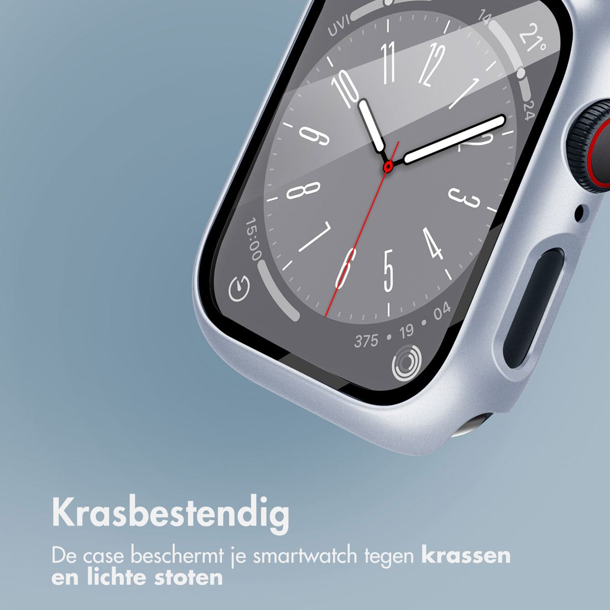 Apple Watch with silver case, screen close-up.