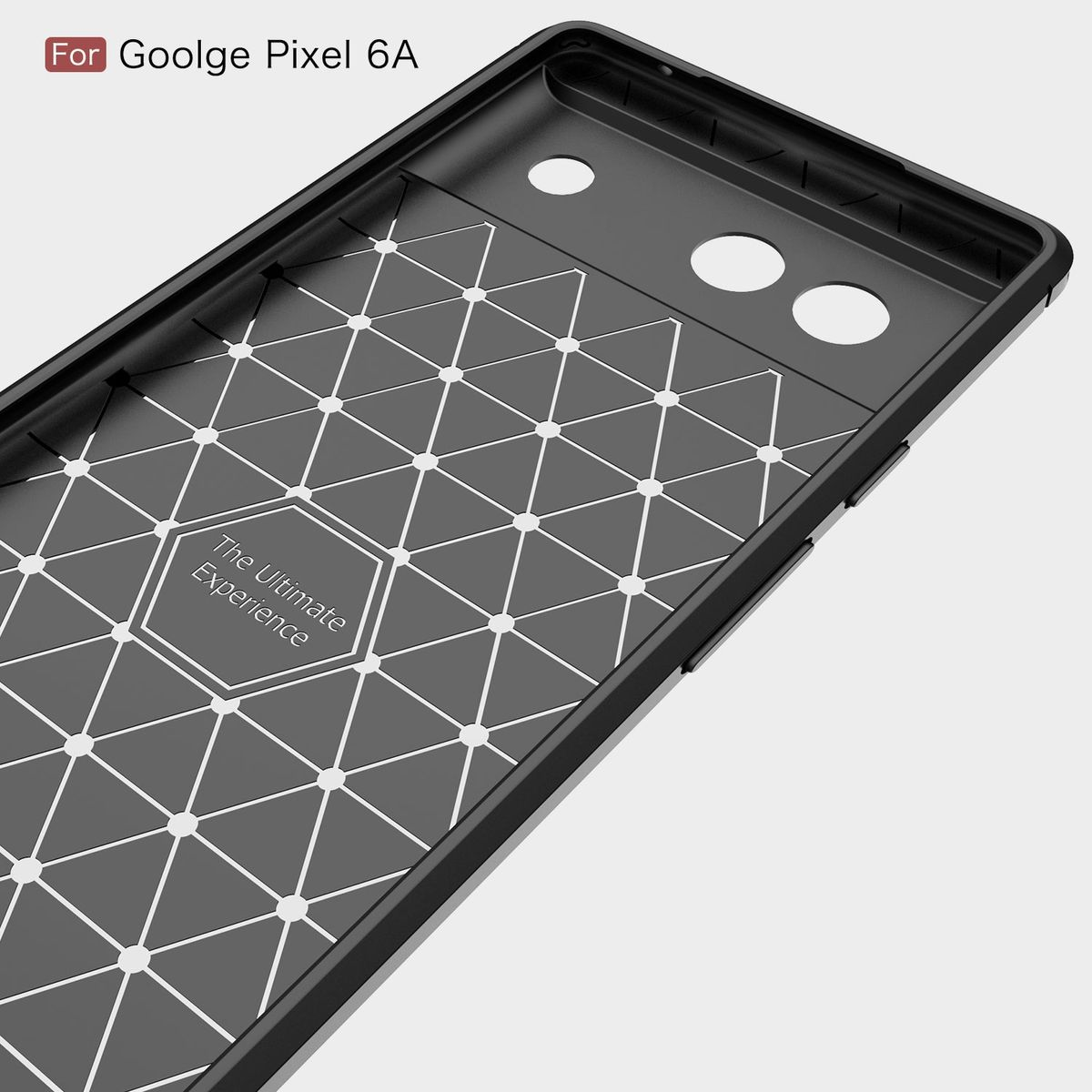 Telefonhüllen-Innenseite, schwarz, mit geometrischem Muster. Text: The Ultimate Experience.