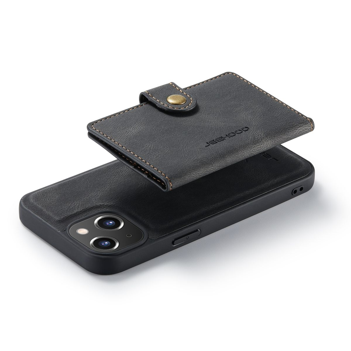 Eine schwarze Handyhülle mit Kartenhalter und Telefon.