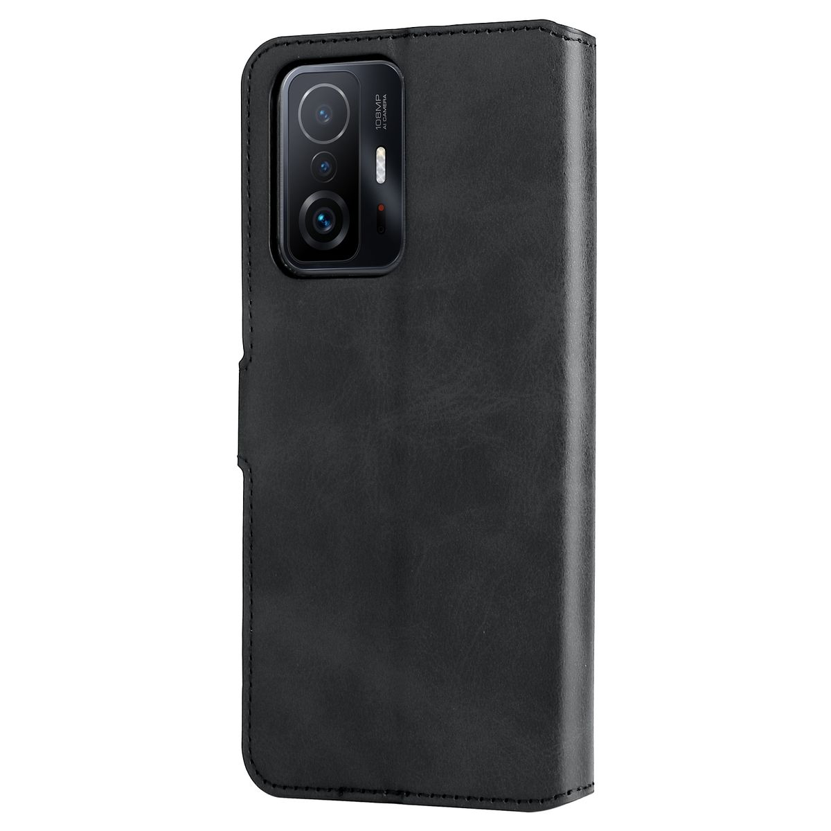 Schwarze Handyhülle mit Telefon. Die Hülle hat ein strukturiertes Design.