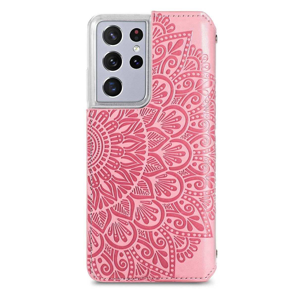 Rosa Handyhülle mit einem floralen Mandala-Design.