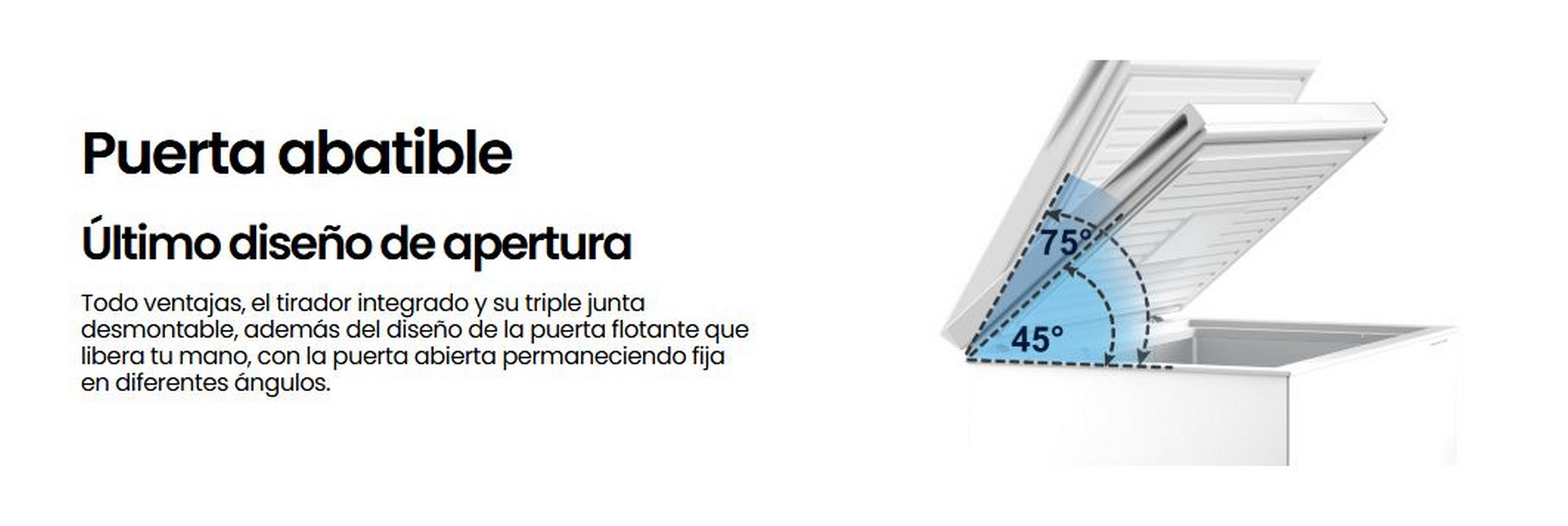 Diagrama que muestra una puerta abierta con ángulos de apertura de 45 y 75 grados.