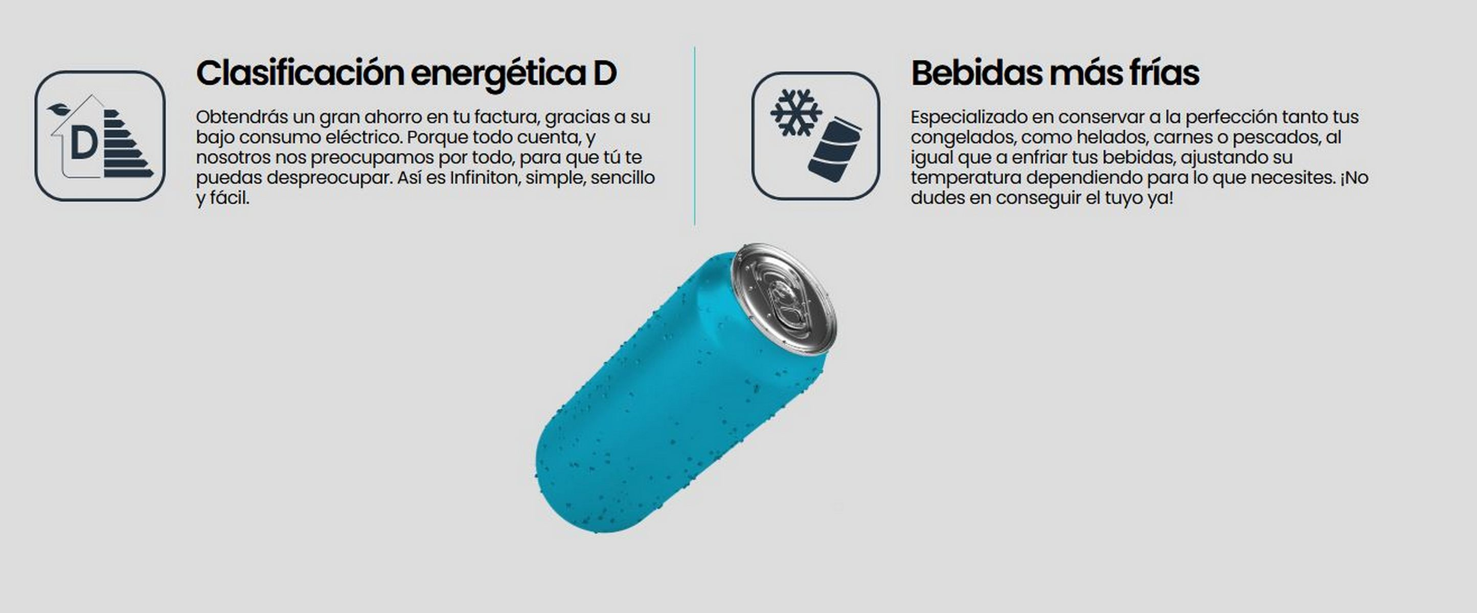 Una lata azul de refresco con condensación, con texto en español en el lateral.