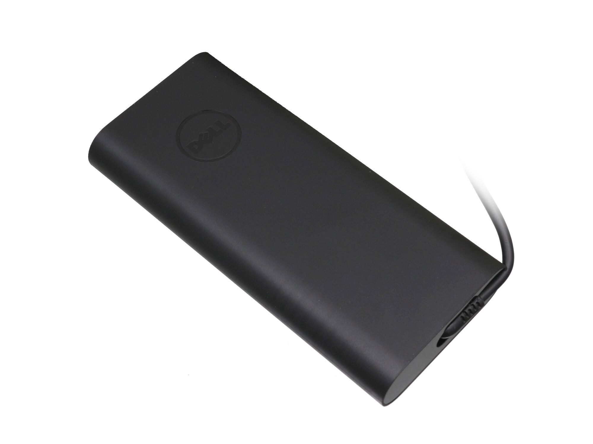 Schwarzer DELL Netzadapter. Das Gerät ist rechteckig und trägt das DELL-Logo.