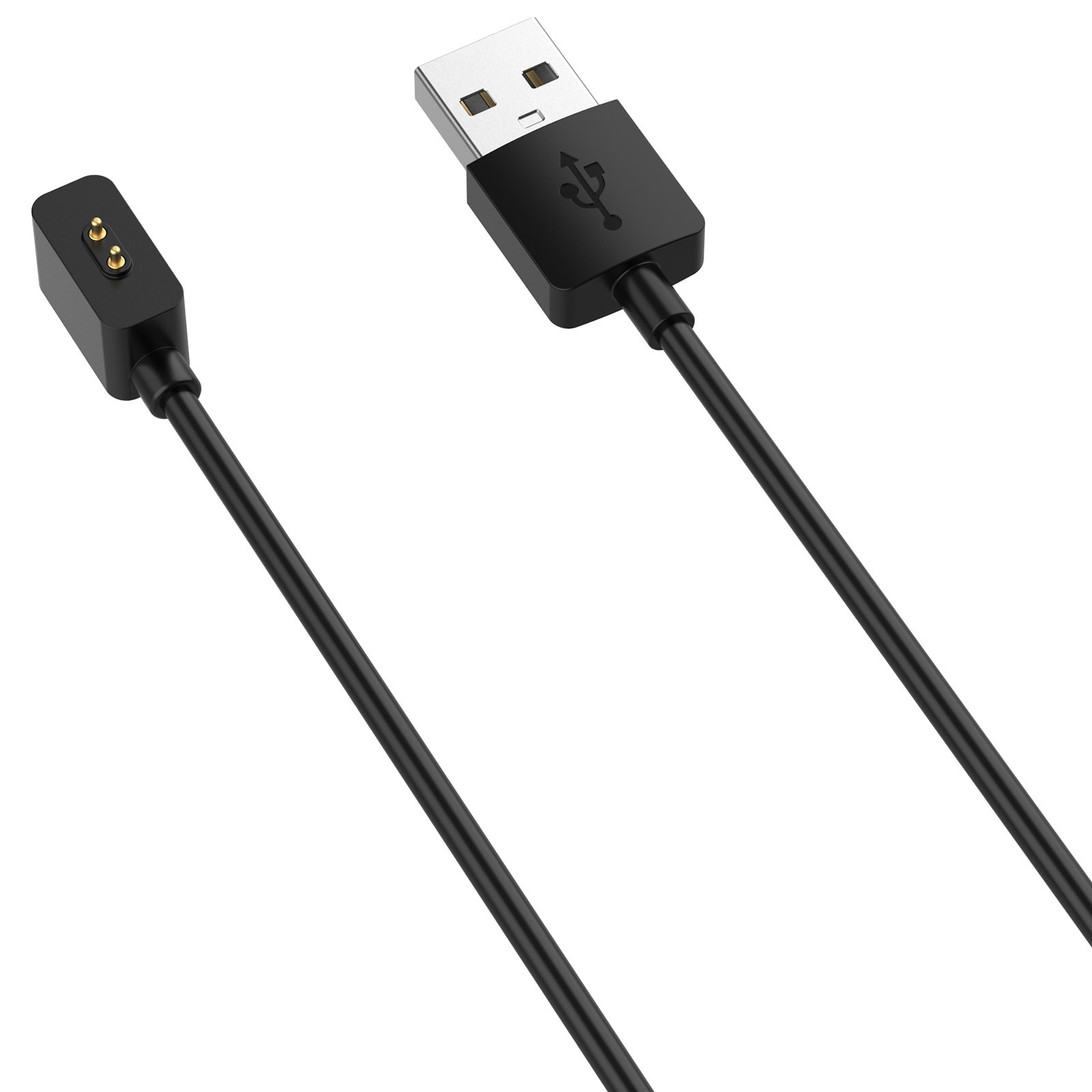 Schwarzes USB-Ladekabel mit kleinem magnetischen Ladekopf.