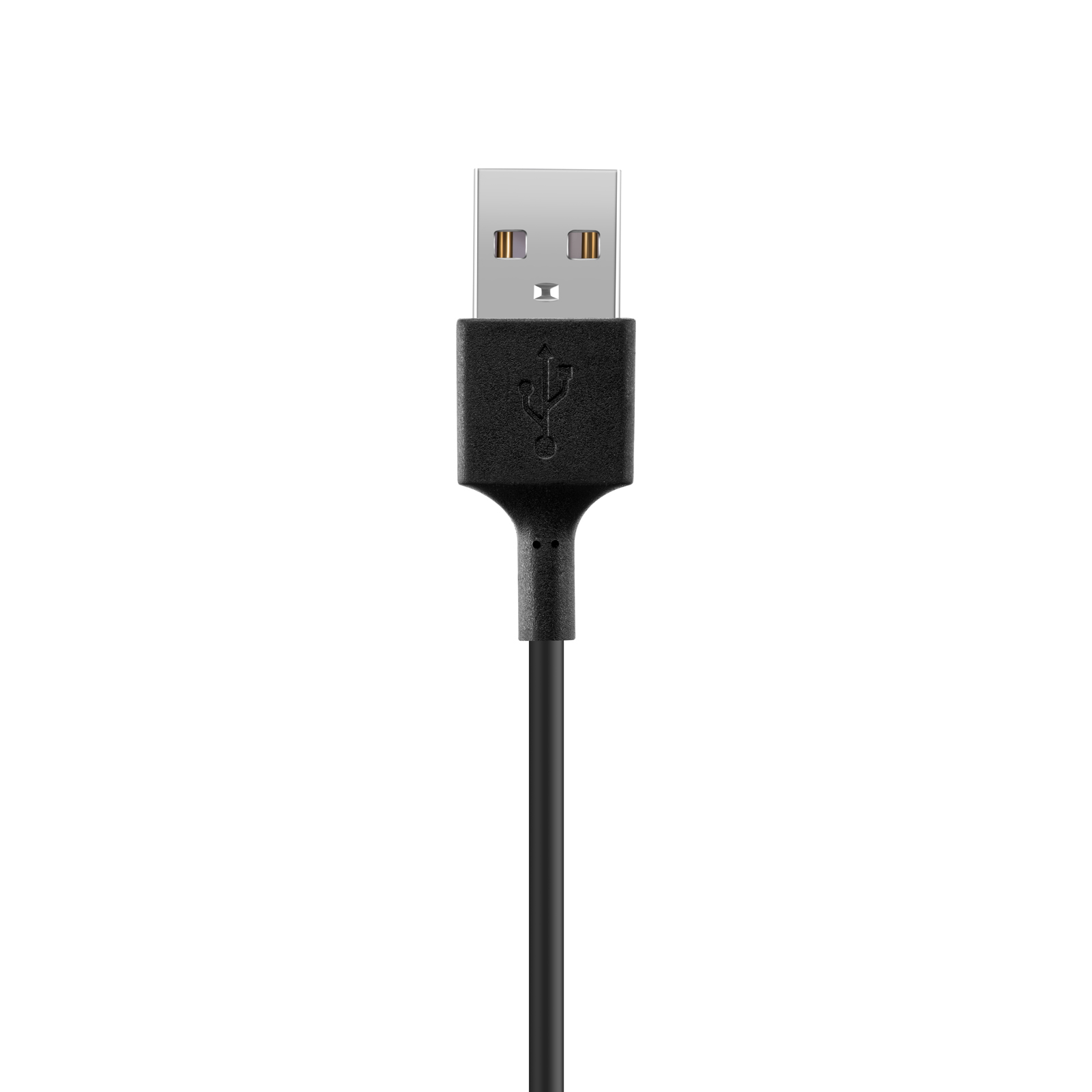 Ein schwarzes USB-Kabel. Der Stecker befindet sich oben und das Kabel geht nach unten.