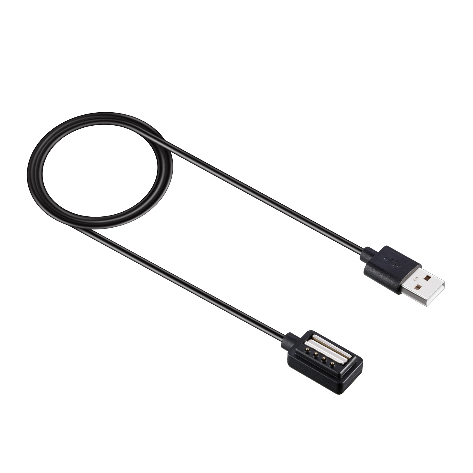Czarny kabel do ładowania USB ze złączem USB-A na jednym końcu i magnetycznym końcem ładowania na drugim.