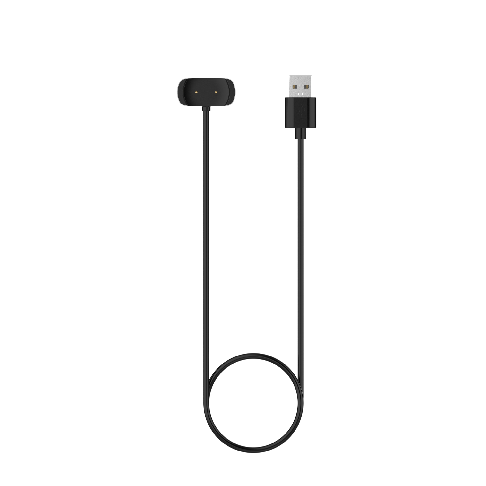 Schwarzes Ladekabel. USB-A zu einem Ladeanschluss für ein tragbares Gerät.
