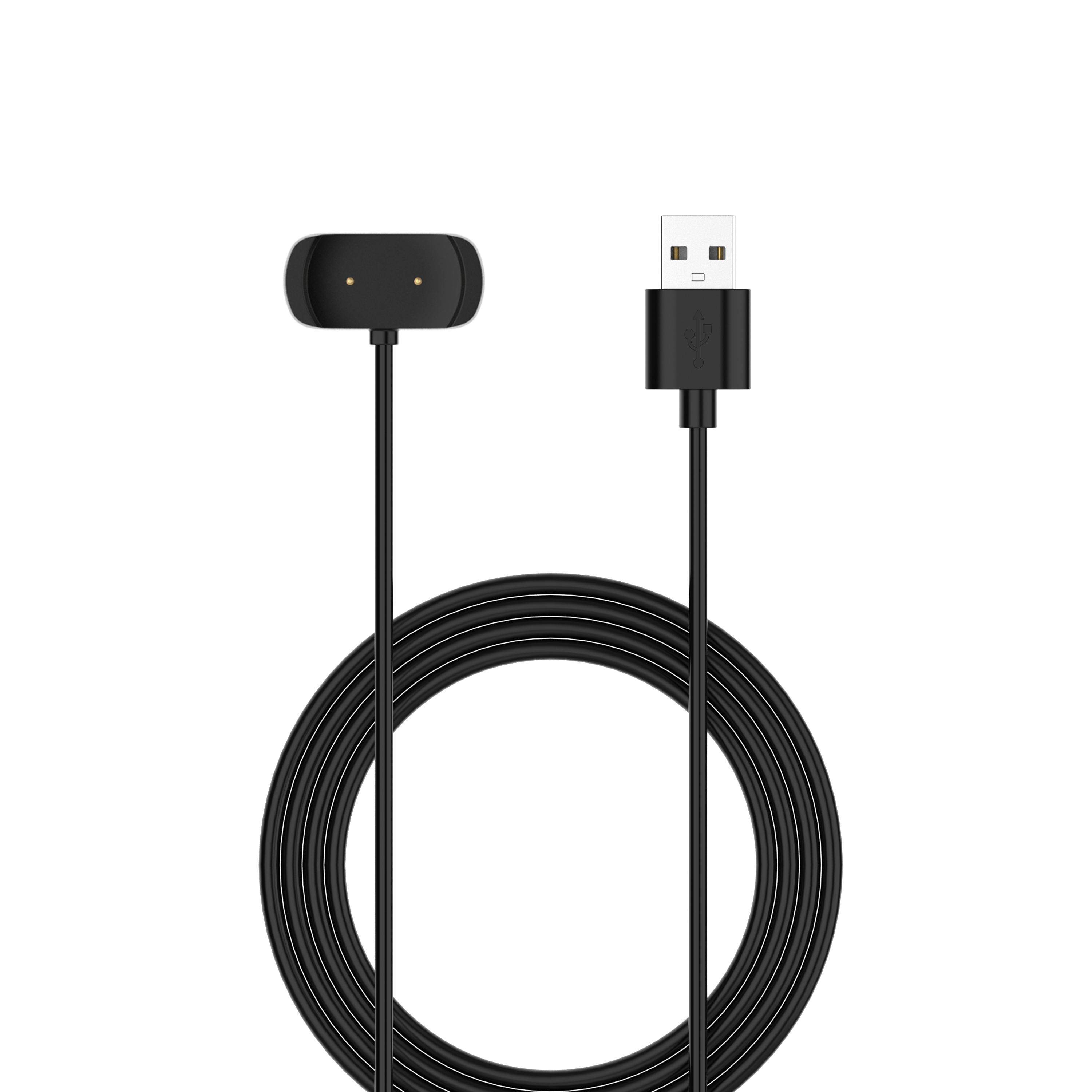 Schwarzes USB-Ladekabel mit magnetischem Ladekopf und USB-Anschluss.