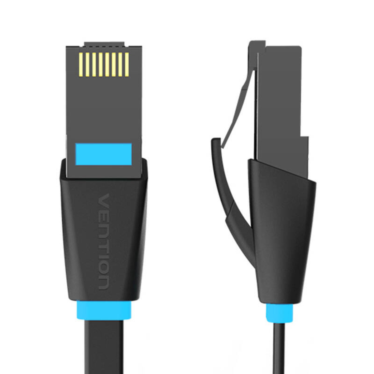 Cavo Ethernet nero e blu, due viste. Il marchio è Vention.