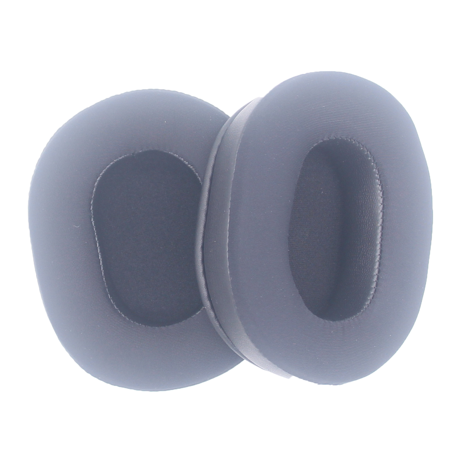 Para ciemnoszarych nauszników. Poduszki mają owalny kształt na białym tle.