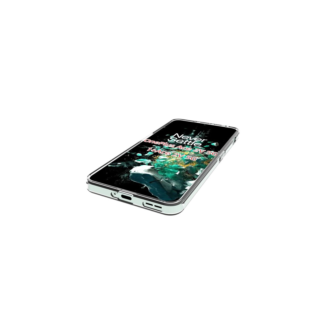Ein Telefon mit einem Bildschirm, der ein abstraktes Design zeigt. Das Telefon ist transparent.
