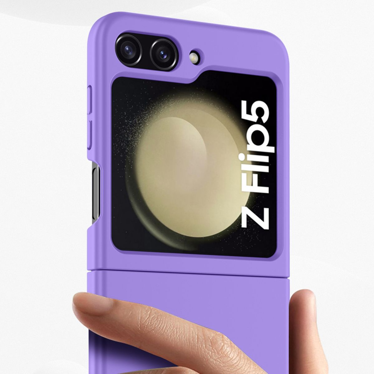Lila Handyhülle mit 'Z Flip5' Schriftzug. Schutzhülle.
