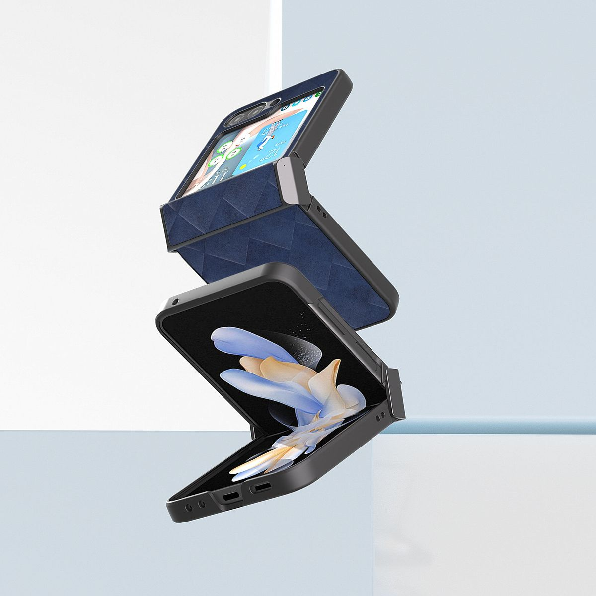 Zwei Telefone in der Luft, zeigen das vordere und hintere Design.