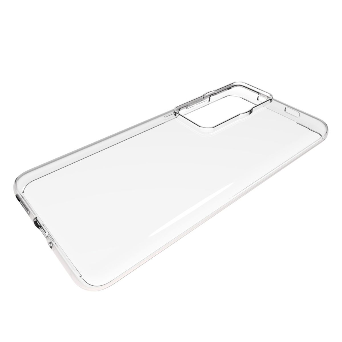 Transparente Handyhülle. Die Hülle ist transparent und für ein Telefon konzipiert.