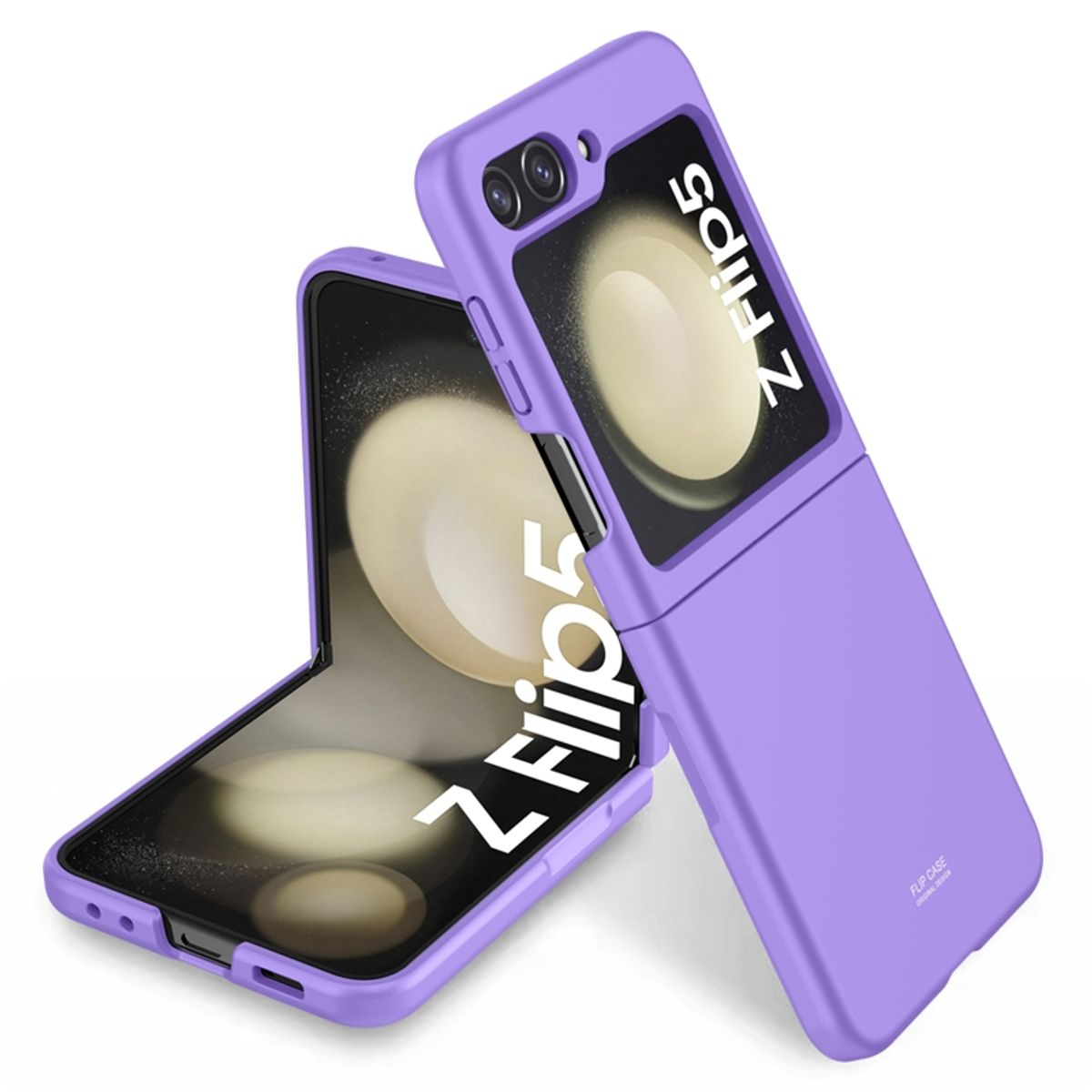 Lila Handyhülle, aufgeklappt. Telefon ist sichtbar.