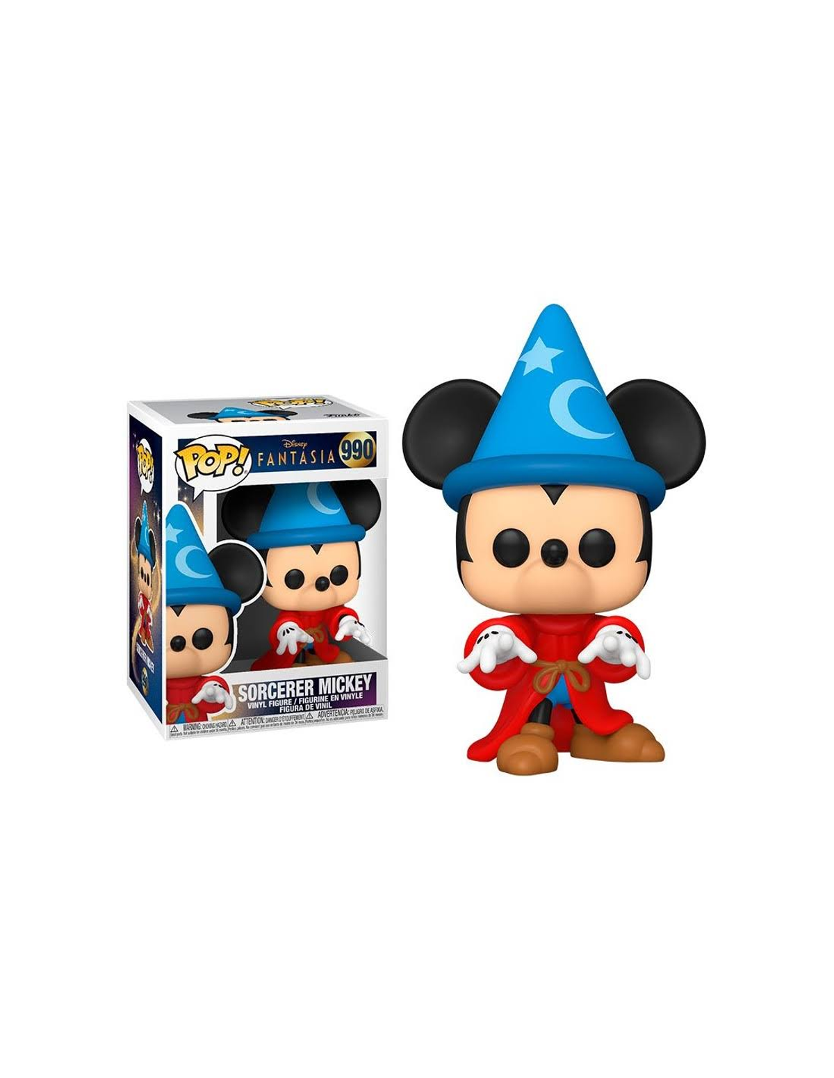 Micky Maus Figur in Zauberer-Outfit. Box zeigt Micky. Weißer Hintergrund.