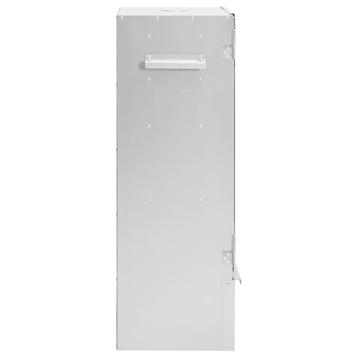 Un rack server argento. È un armadio metallico alto e rettangolare con maniglia e porte.