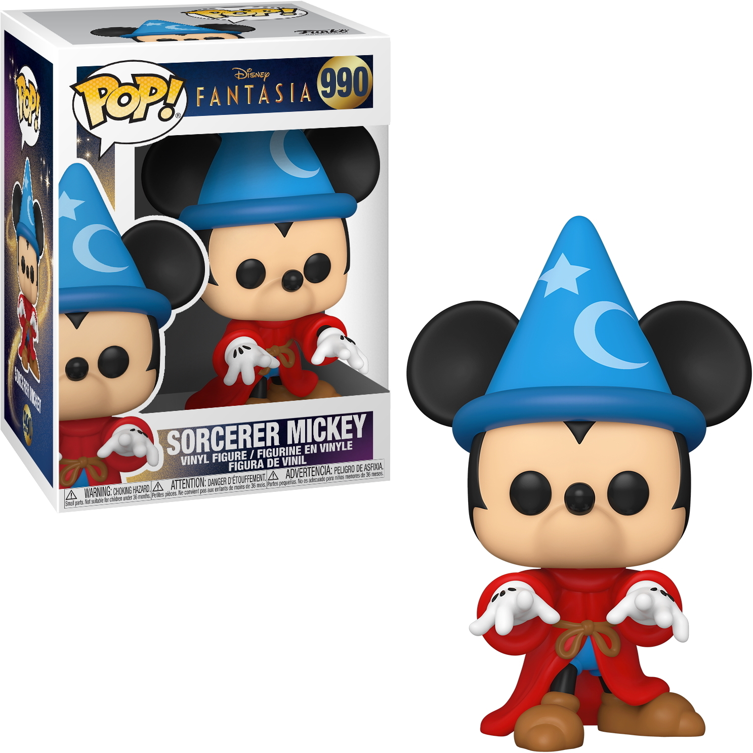 Zauberer Micky Maus Figur aus Fantasia, in seiner Box und außerhalb der Box.
