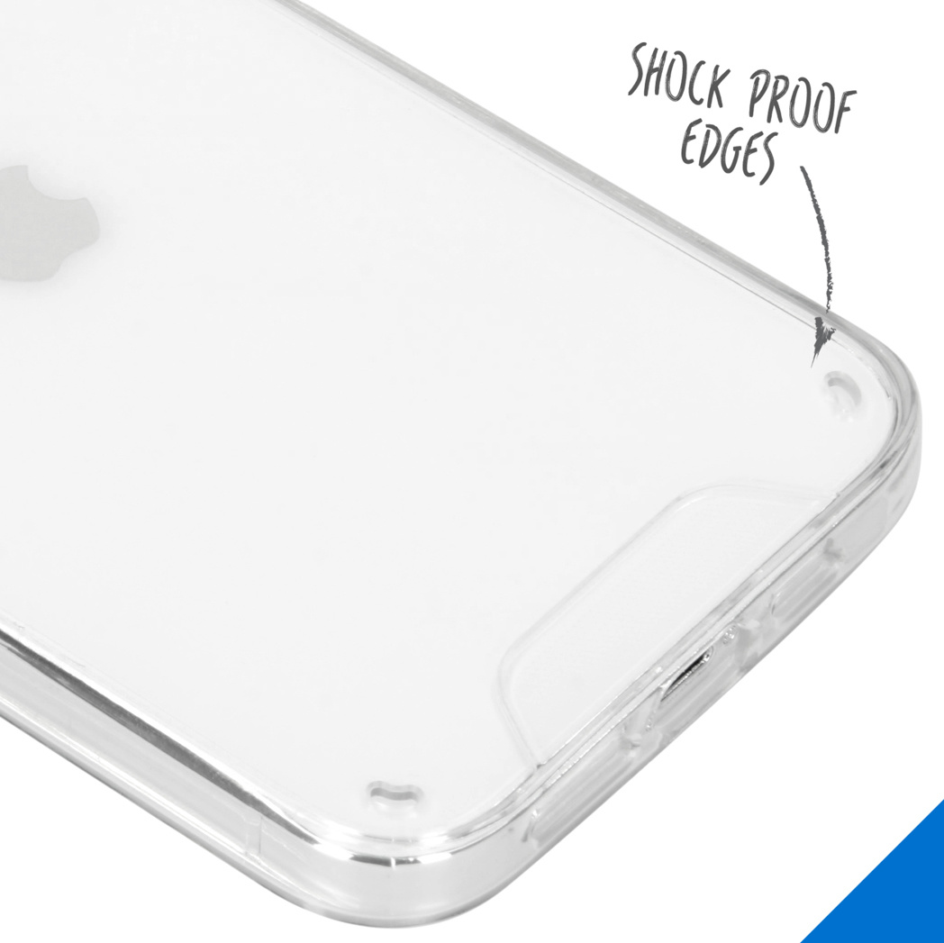 Coque de téléphone transparente avec des bords antichoc. Elle est transparente et de forme arrondie.